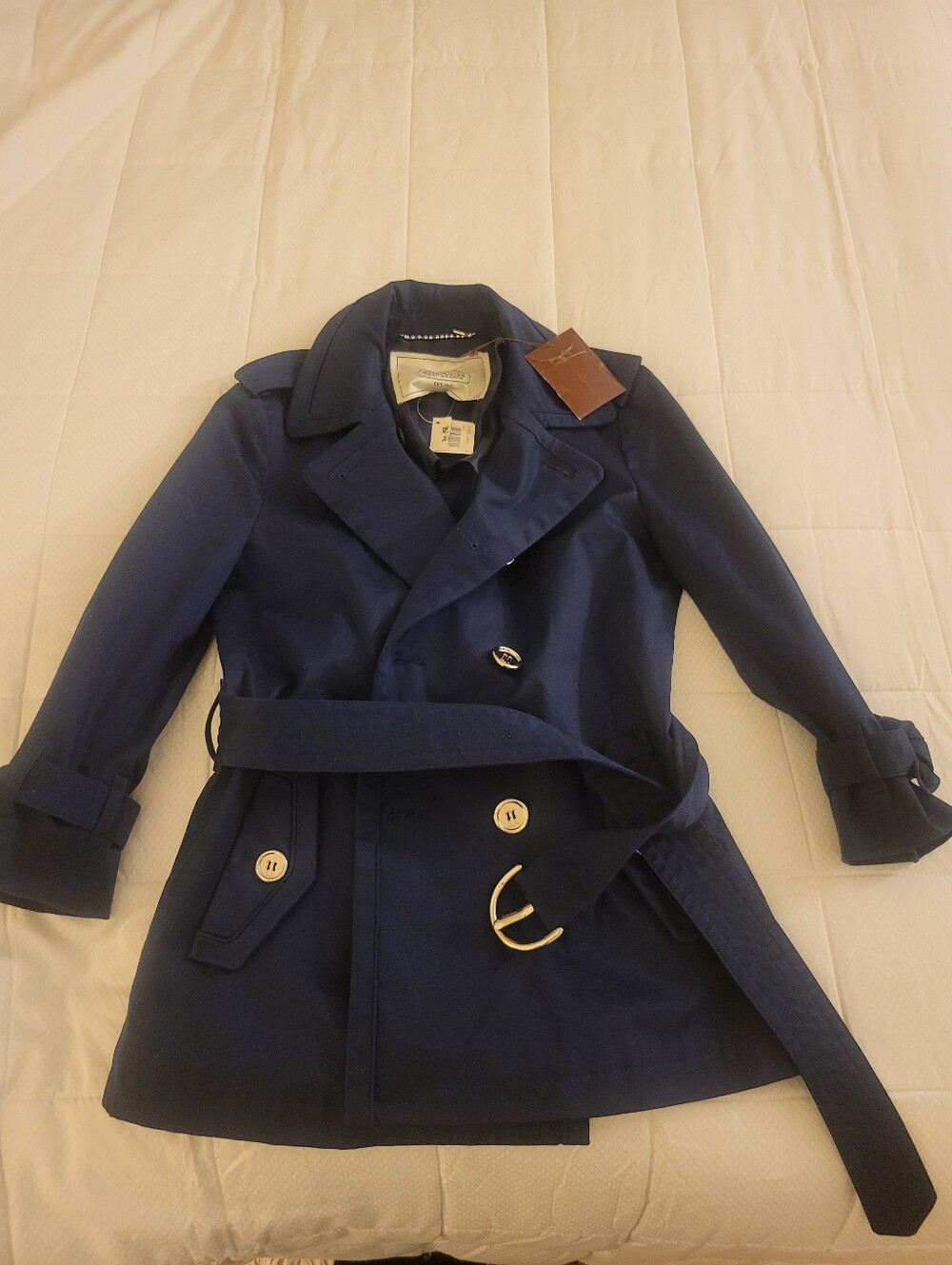 Coach Navy Double-Breasted Women's Trench Coat with Belt